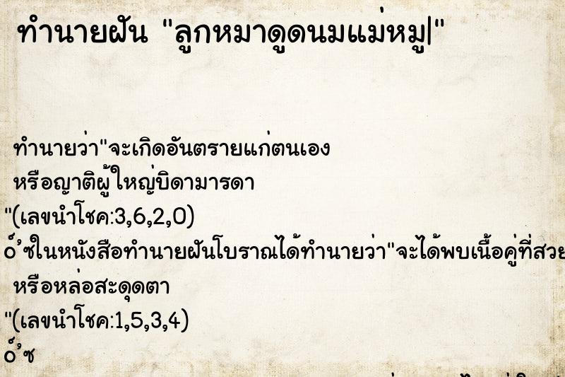 ทำนายฝัน ลูกหมาดูดนมแม่หมู|